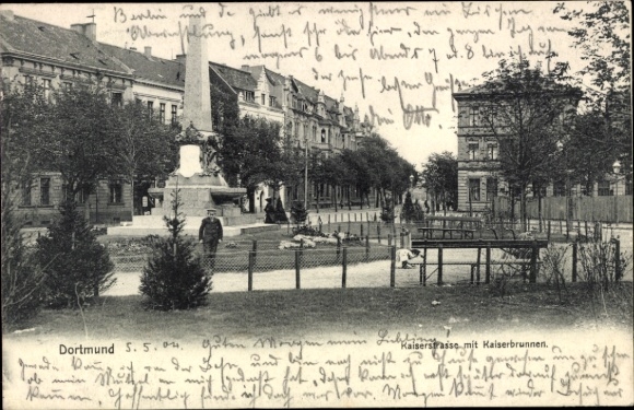 Ak Dortmund im Ruhrgebiet, Kaiserstraße mit Kaiserbrunnen