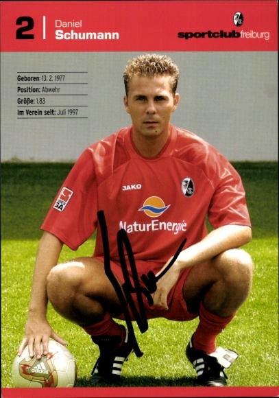 Autograph card footballer Daniel Schumann, SC Freiburg, autograph