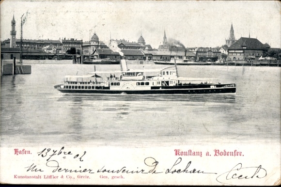 Ak Konstanz am Bodensee, Hafen, Dampfschiff, Wasser, Stadtansicht, 