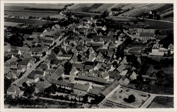 Postcard Gelchsheim in Lower Franconia, aerial view of villages and landscape,
