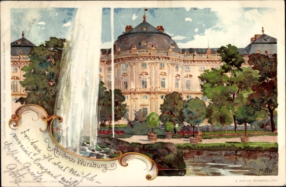 Artist Chromo-Litho mother, K, Würzburg am Main, Lower Franconia, residence