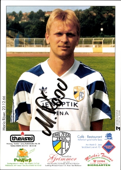 Handtekeningkaart voetballer Mario Röser, FC Carl Zeiss Jena, handtekening