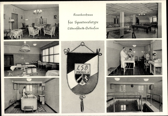 Postcard Hellersen Lüdenscheid in the Märkisches Kreis, hospital for sports injuries, LSB Sporthilfe eV.