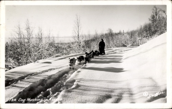 Ak Anchorage Alaska USA, hondensledetochten, sneeuw, uitgestrektheid, natuur, guffin