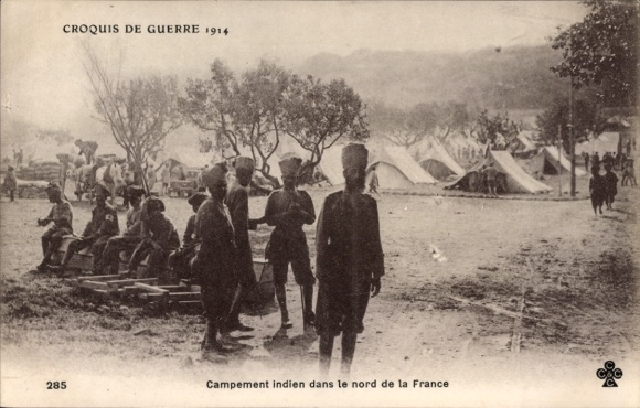 CPA La Guerre 1914, Campement india dans le Nord de la France