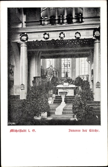 Postcard Michelstadt im Odenwald, church, interior view