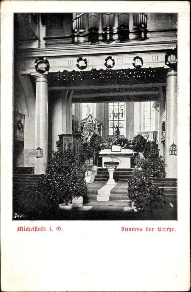 Postcard Michelstadt im Odenwald, church, interior view