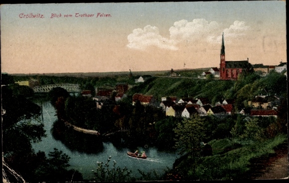 Postcard Kröllwitz Halle an der Saale, view from the Trothaer Felsen to the city
