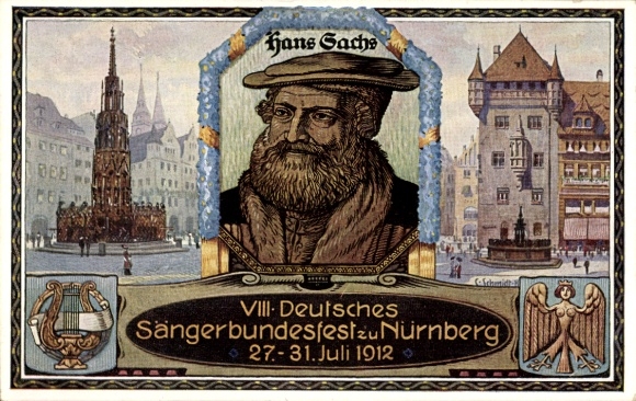 Artist Postcard Schmidt, C., Nuremberg, 8th German Singers' Festival 1912, portrait of Hans Sachs