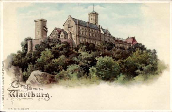Postcard Lutherstadt Eisenach in Thuringia, Wartburg, castle on a hill, architecture, detailed