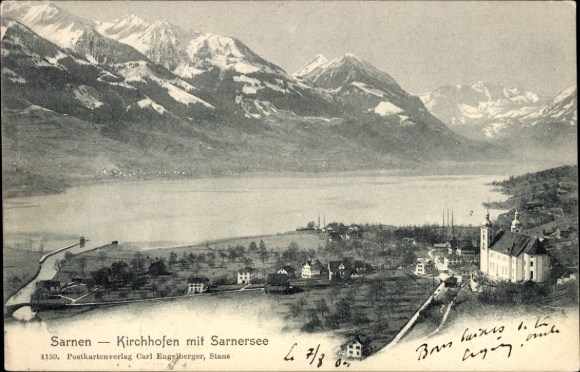 KP Sarnen Kanton Obwalden, Kirchhofen, Sarnersee, góry, wydana przez Carl Engelberger