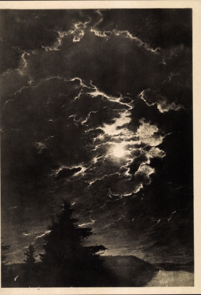 Artist PC Kriegel, Willy, night, HDK 574, moon, clouds