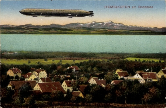 Postcard Hemigkofen Kressbronn am Bodensee, Panorama, Zeppelin