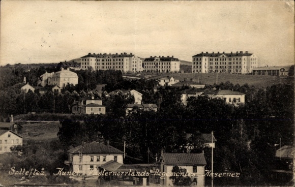 Postcard Sollefteå Zweden, barracks