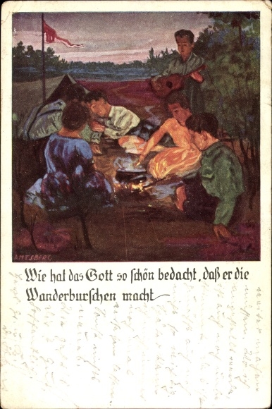 Kunstenaarskaart Amtsberg, Otto, hoe heeft God het zo mooi bedacht, rondtrekkende jongens, Duitse gymnastiek