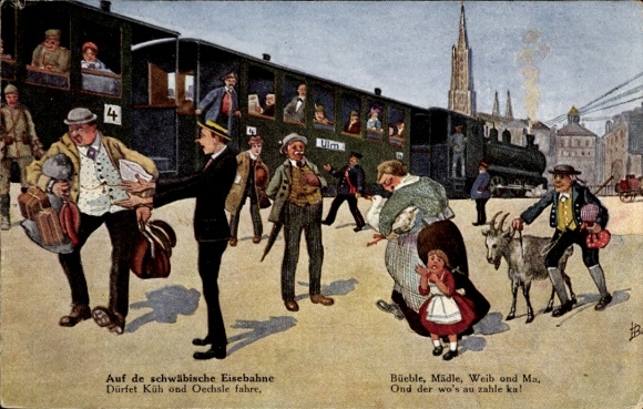 Artist PC Boettcher, Hans, on the Swabian railway, steam locomotive, billy goat