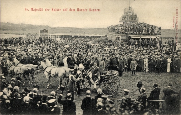 Ak Hamburg Mitte Horn, Pferderennbahn, Besuch von Kaiser Wilhelm II., Kutsche