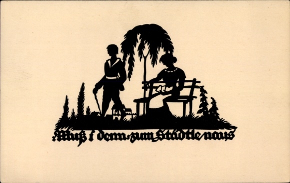 Paper cutting Postcard Schwindt, AM, Muss i denn zum Städtle naus