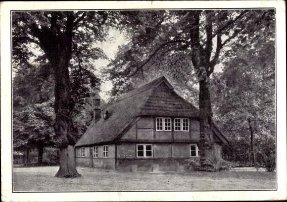 Postcard Hamburg Mitte Horn, Rauhes Haus, Director Engelke, quote, half-timbered building