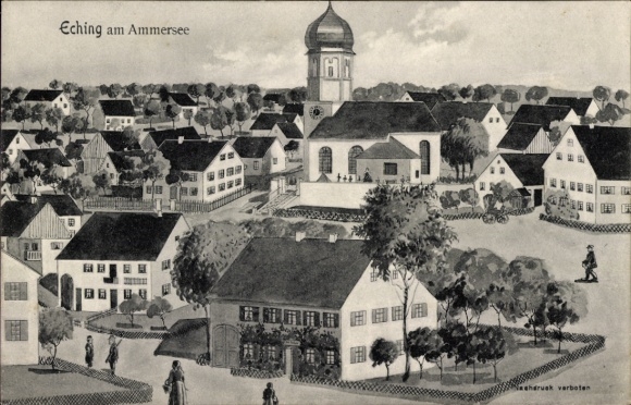 Ak Eching am Ammersee Opper-Beieren, algemeen beeld, plein, huizen
