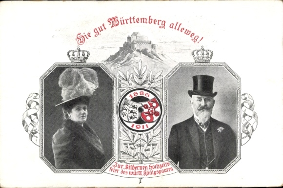 Postal stationery coat of arms passepartout PC silver wedding celebration of the Württemberg royal couple 1911
