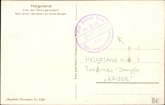 Artist PC Bergen, Claus, North Sea island of Helgoland, seen from the dune, steamer