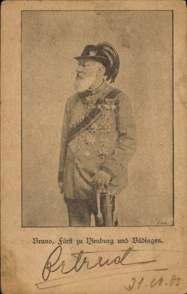Postcard Bruno, Prince of Ysenburg and Büdingen, autograph