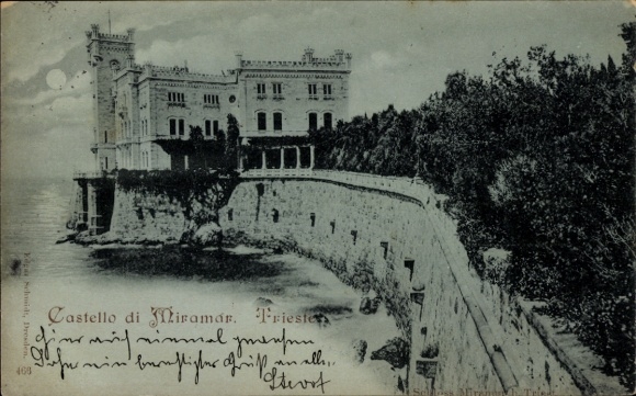 Mondschein Ak Triest Trieste Friuli Venezia Giulia, Schloss Miramar