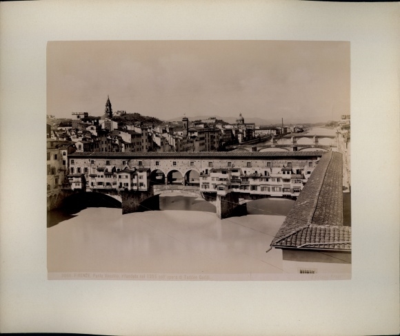 foto rond 1880, Firenze Florence Toscana, Ponte Vecchio, rifondato nel 1355 coll'Opera di Taddeo Gaddi