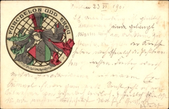 Studentika Postcard Berlin, Corps coat of arms, Fearless and loyal, RSC