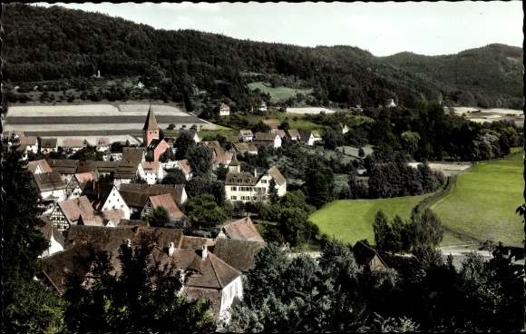 Postcard Eschenbach Pommelsbrunn Middle Franconia, panorama of the village, church tower