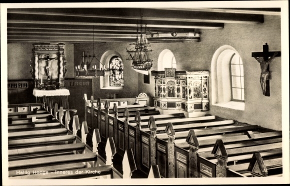 Ak Hallig Hooge in Nordfriesland, Inneres der Kirche
