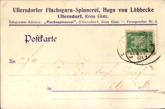 KP Ołdrzychowice Kłodzkie Ullersdorf Kr. Glatz Śląskie, przędzalnia przędzy lnianej Hugo von Löbbecke
