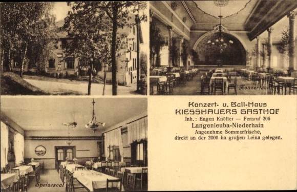 Ak Langenleuba Niederhain Thüringen, concert- en balhuis Kießhauers Gasthof, eetkamer