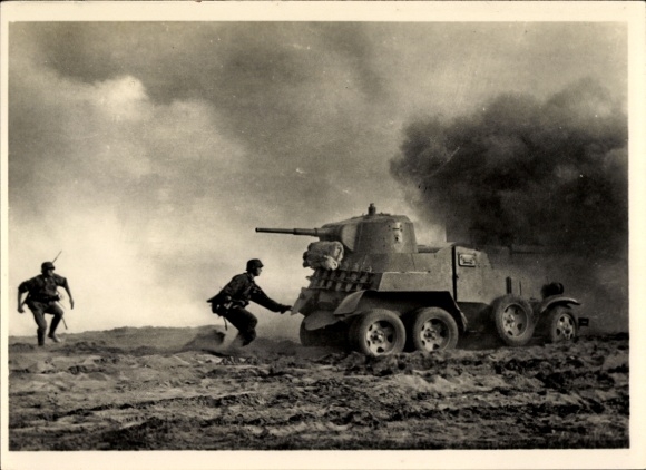 Postcard Waffen-SS, Man against Soviet Tank