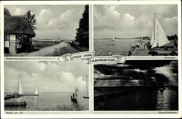 Postcard Lembruch am Dümmersee, jetty, evening mood