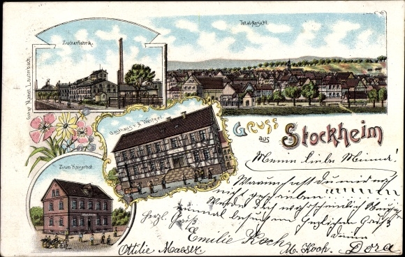 Chromo-Litho Stockheim Glauburg in Hesse, sugar factory, Inn Weitzel, Zum Kaiserhof, panorama