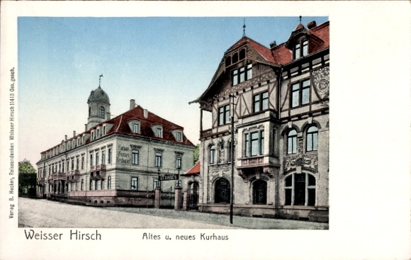 Ak Dresden Weißer Hirsch, Altes u. neues Kurhaus, historische Architektur, Verlag Hecker
