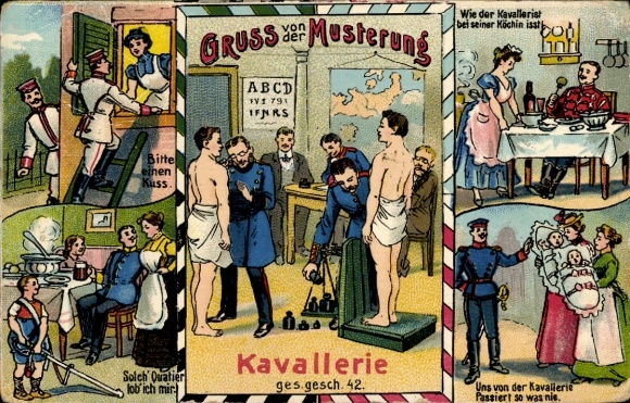 Chromo-Litho greeting from the muster, cavalry, soldier's love