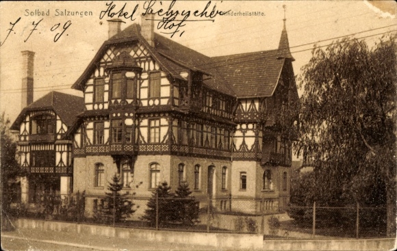 Postcard Bad Salzungen in the Wartburg district, view of the children's sanctuary, street section