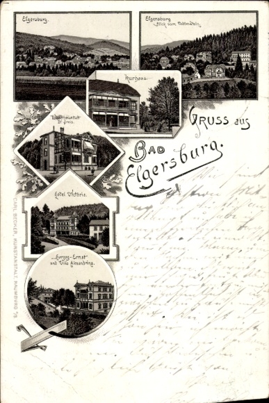 Chromo-Litho Elgersburg, Todtenstein, Dr. Preis hydrotherapy institute, Hotel Victoria, Kurhaus