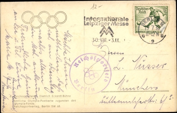 Postcard Olympic Games Berlin 1936, Reichssportfeld, Dietrich Eckardt stage, grandstand