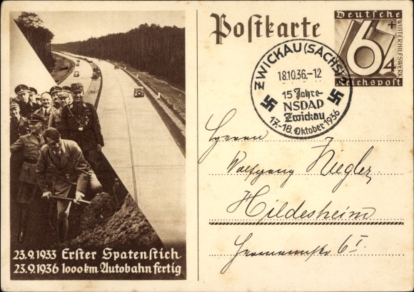 Ganzsachen Ak Hitler, Autobahn, Erster Spatenstich 23.9.1933