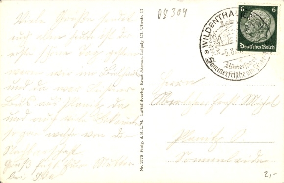 Postcard Eibenstock in the Ore Mountains of Saxony, Auersberg with a mountain lodge, aerial photo
