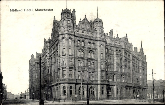 Picture Manchester England, Midland Hotel, historic building, black and white photography