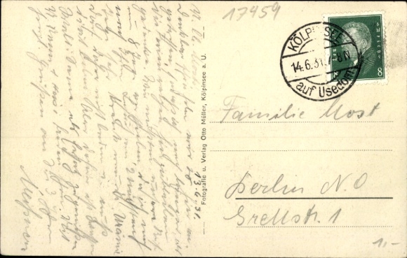 Postcard Ostseebad Kölpinsee on Usedom, bathing establishment, cliffs