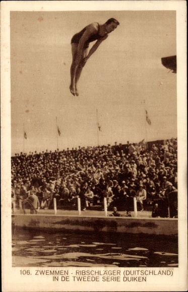 Ak Antwerpen Anvers Flandern, Olympia 1928, Turmspringer Ribschläger