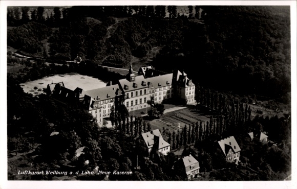 Ak Weilburg an der Lahn Hesse, Nieuwe Kazerne, luchtfoto