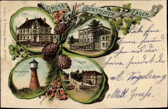 Kleeblatt Litho Lockstedt in Holstein, Lockstedter Lager, Post, Wasserturm, Wache, Hotel Kaiserhof