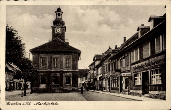 Ak Greußen Thüringen, Marktplatz, Rathaus, Städtische Sparkasse